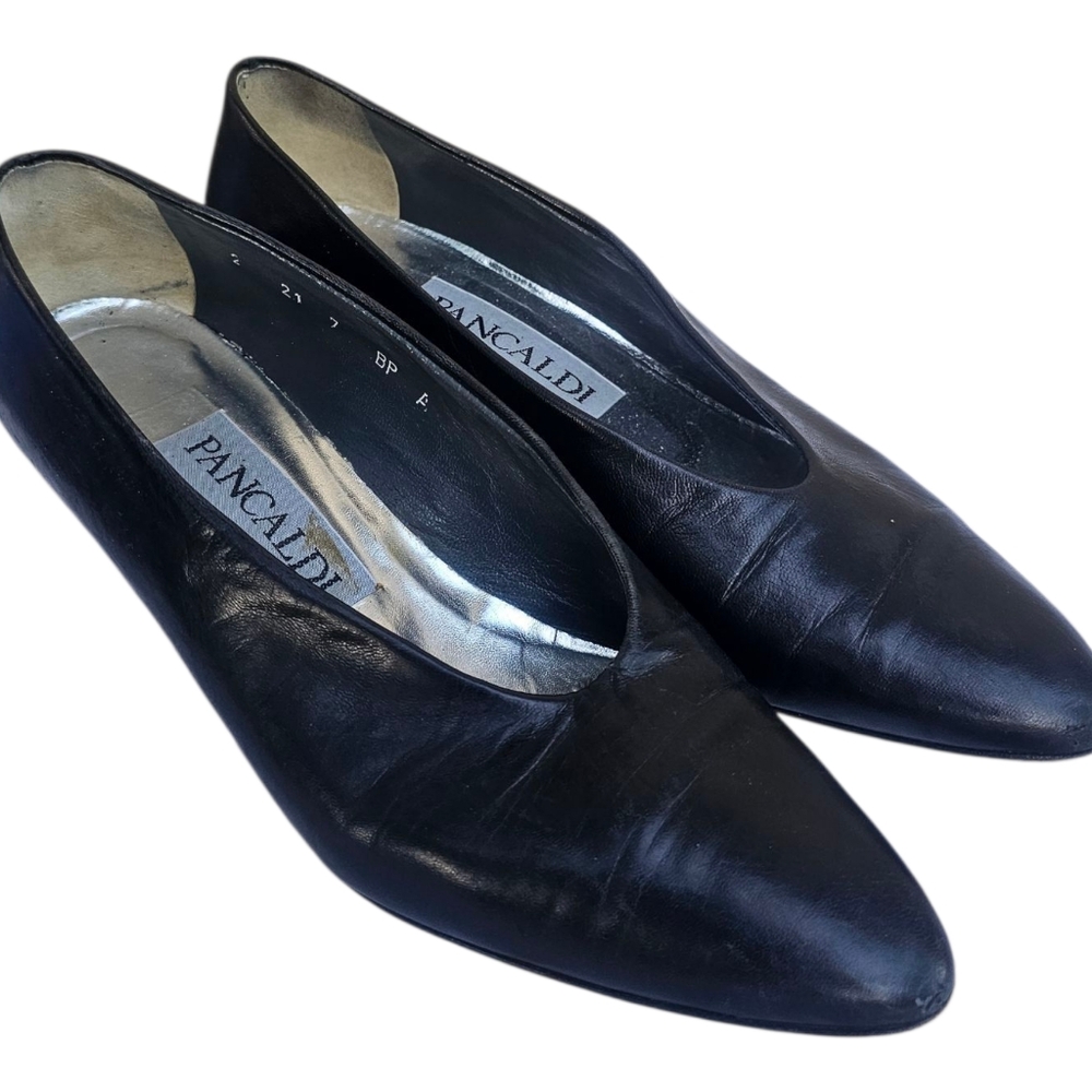 Vintage Pancaldi Black Women’s Leather Bump Cone Heels - Size 7 B